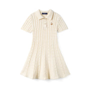 Cable Knit Polo Dress In Cream
