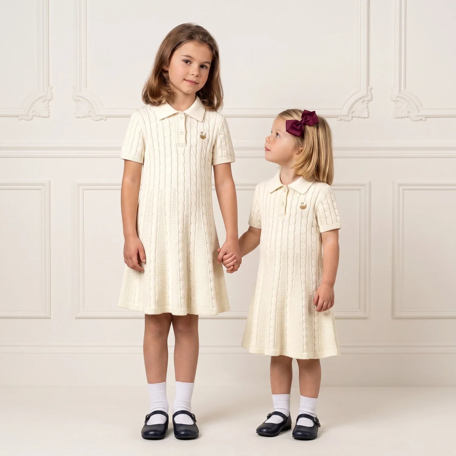 Cable Knit Polo Dress In Cream
