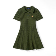 Cable Knit Polo Dress In Forest Green