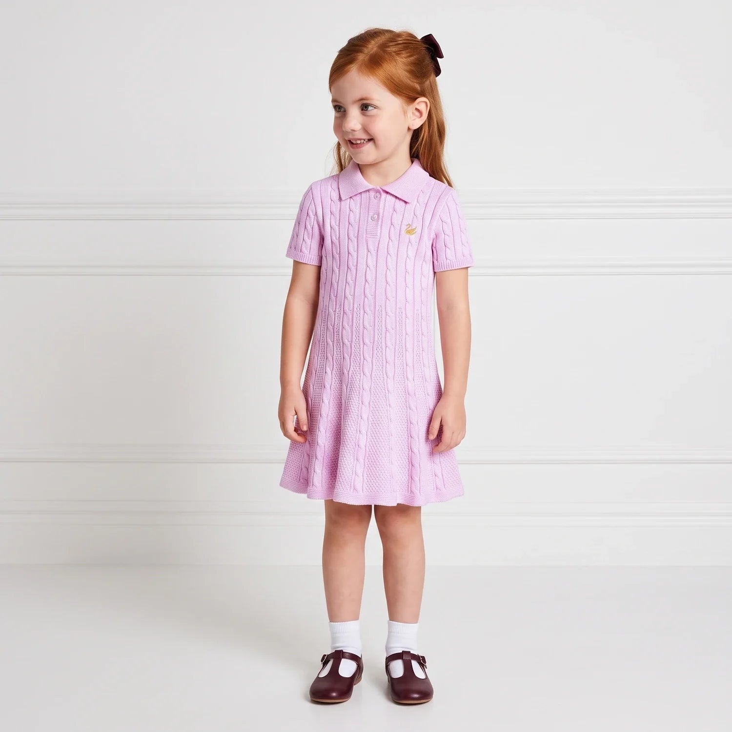 Cable Knit Polo Dress In Lilac