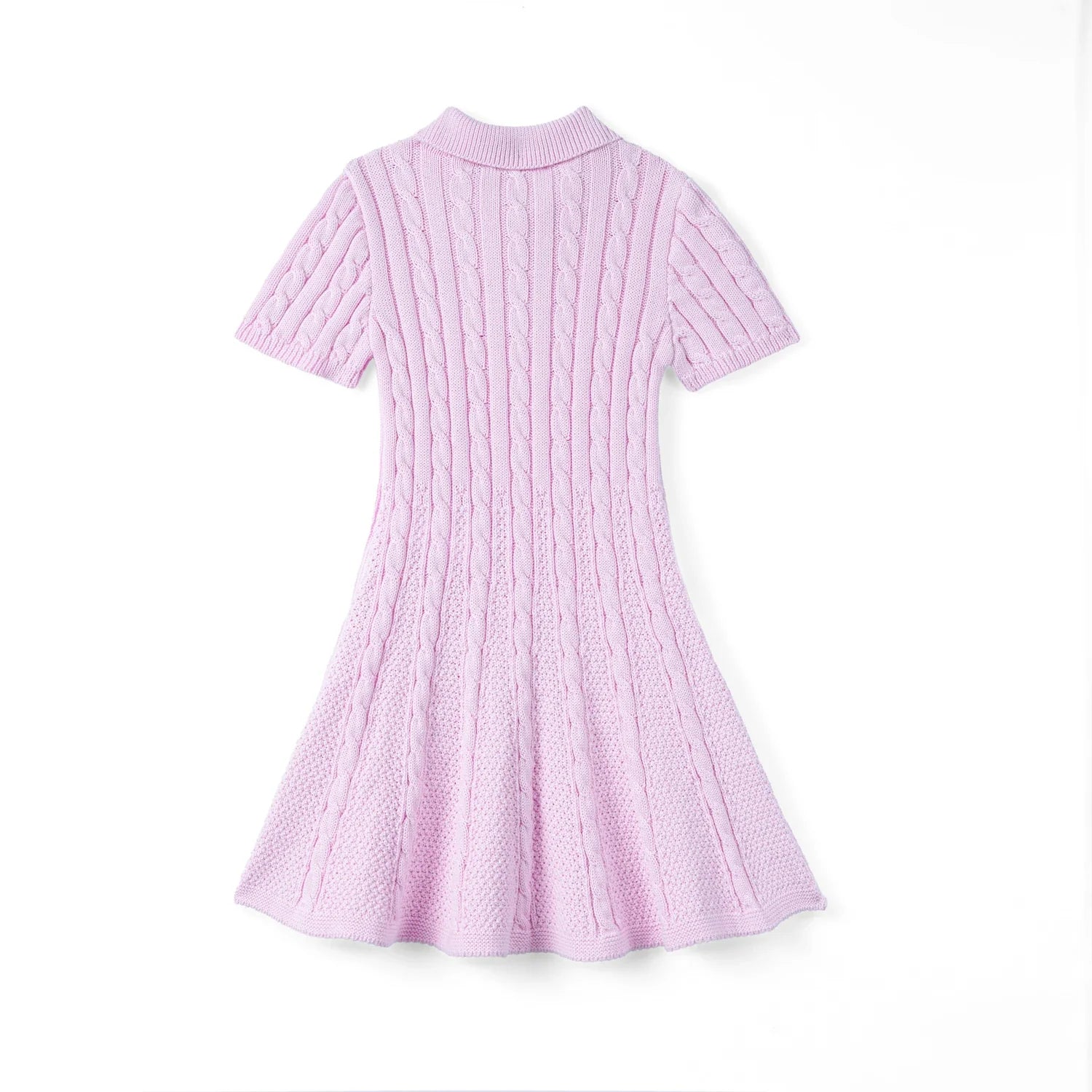 Cable Knit Polo Dress In Lilac