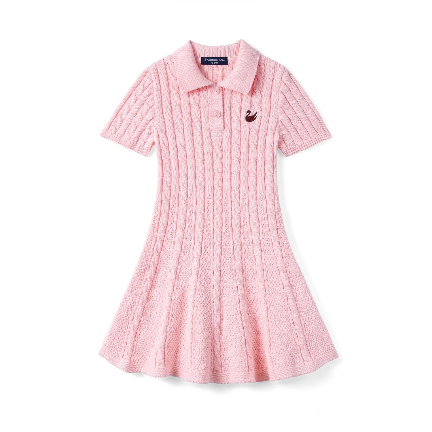 Cable Knit Polo Dress In Pink
