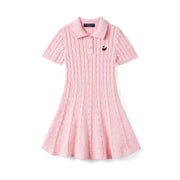 Cable Knit Polo Dress In Pink