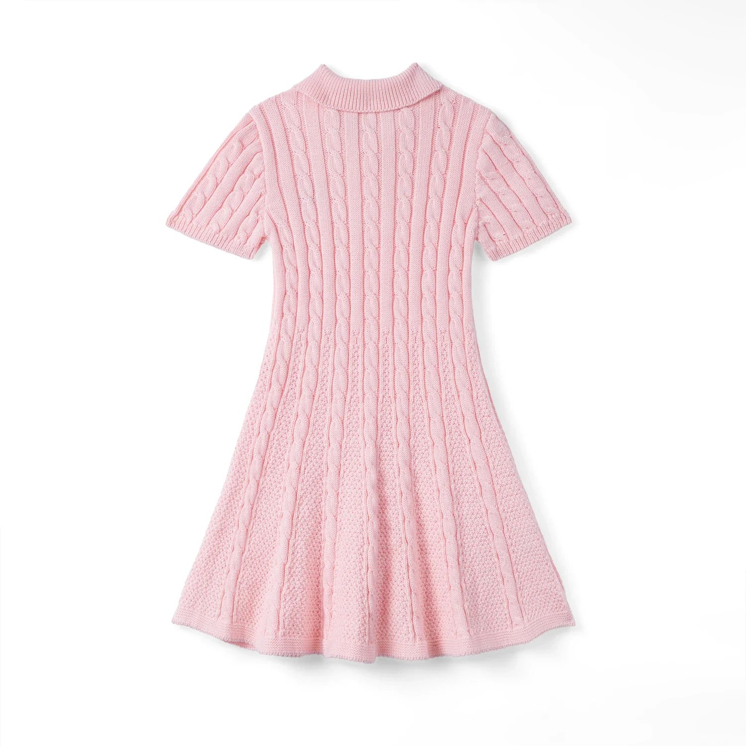 Cable Knit Polo Dress In Pink