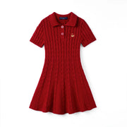 Cable Knit Polo Dress In Red Xmas