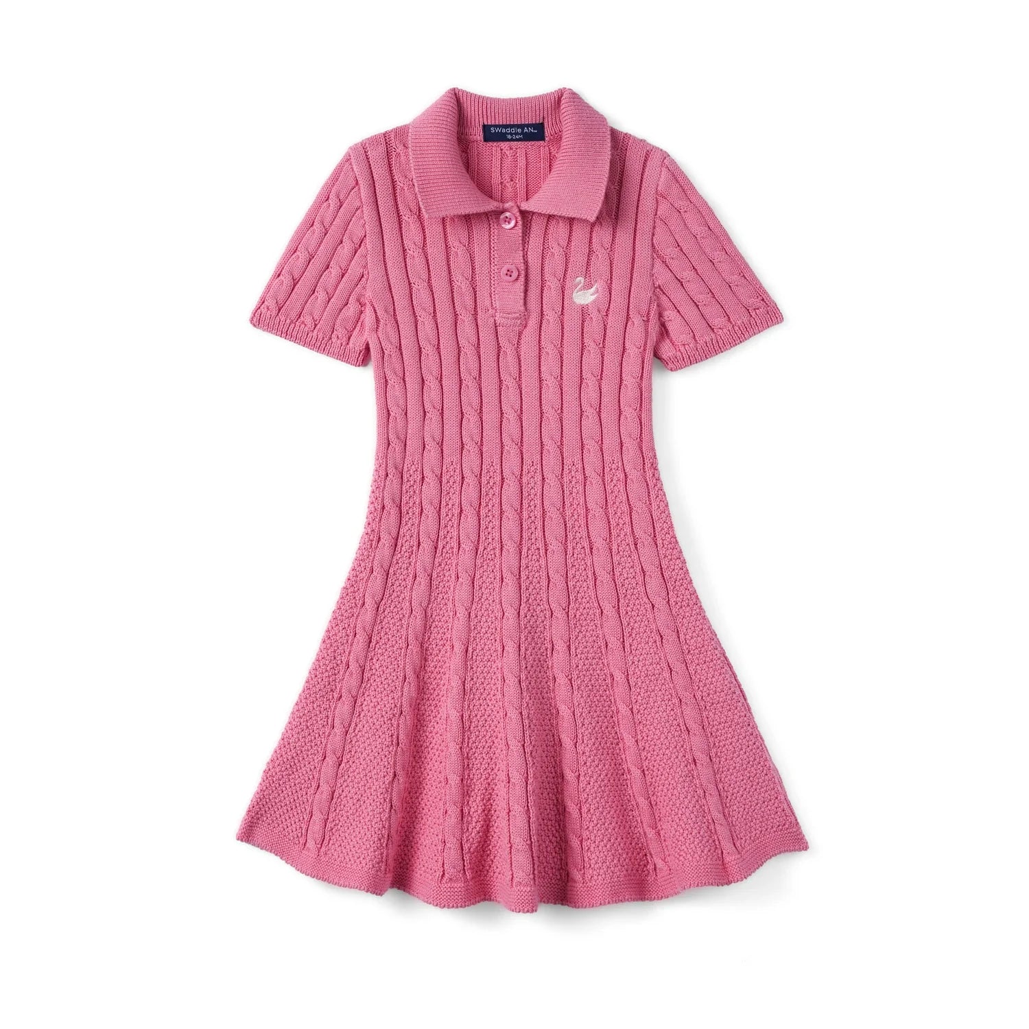 Cable Knit Polo Dress In Rose Pink