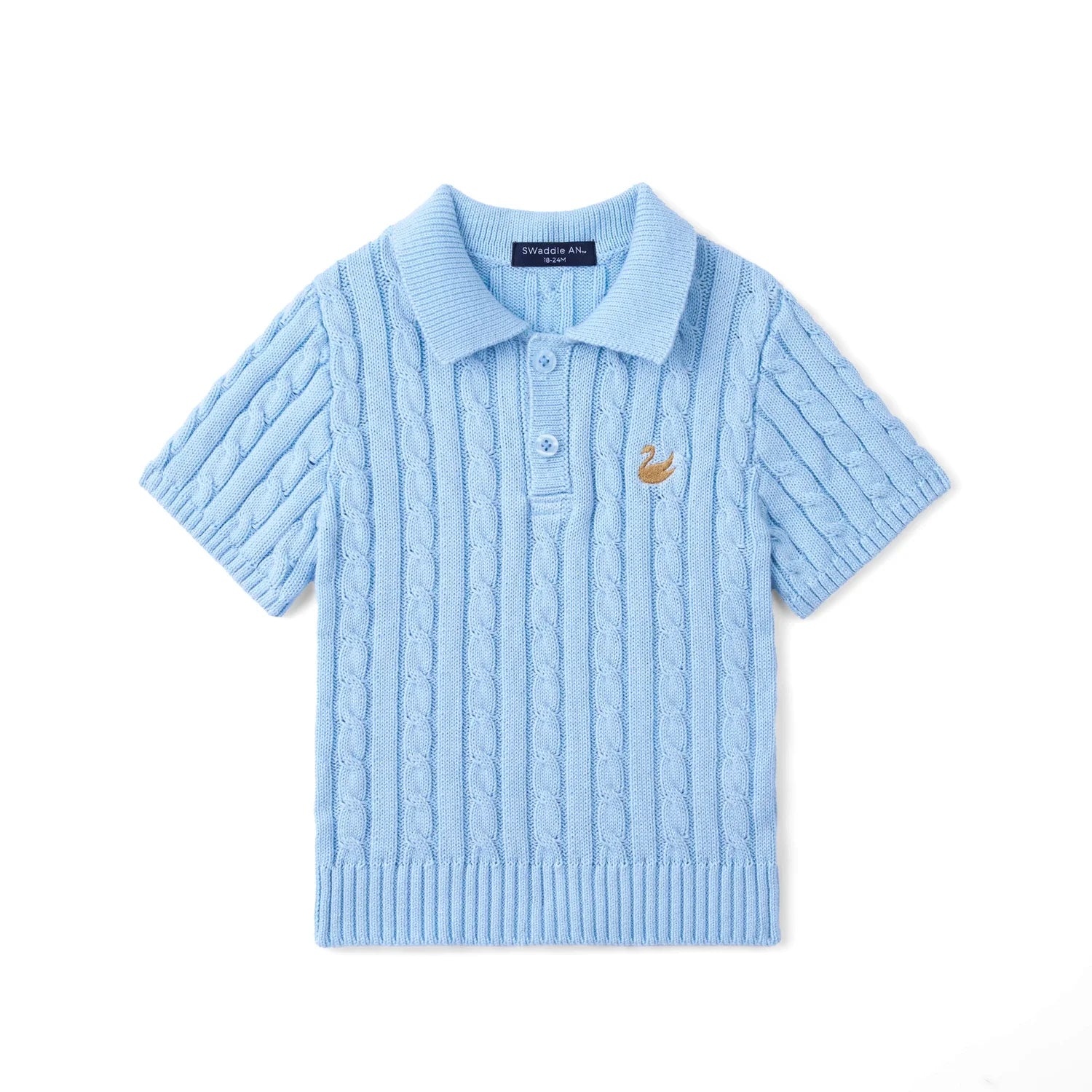 Cable Knit Polo Sweater In Baby Blue
