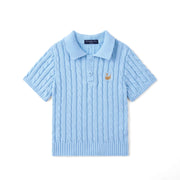 Cable Knit Polo Sweater In Baby Blue