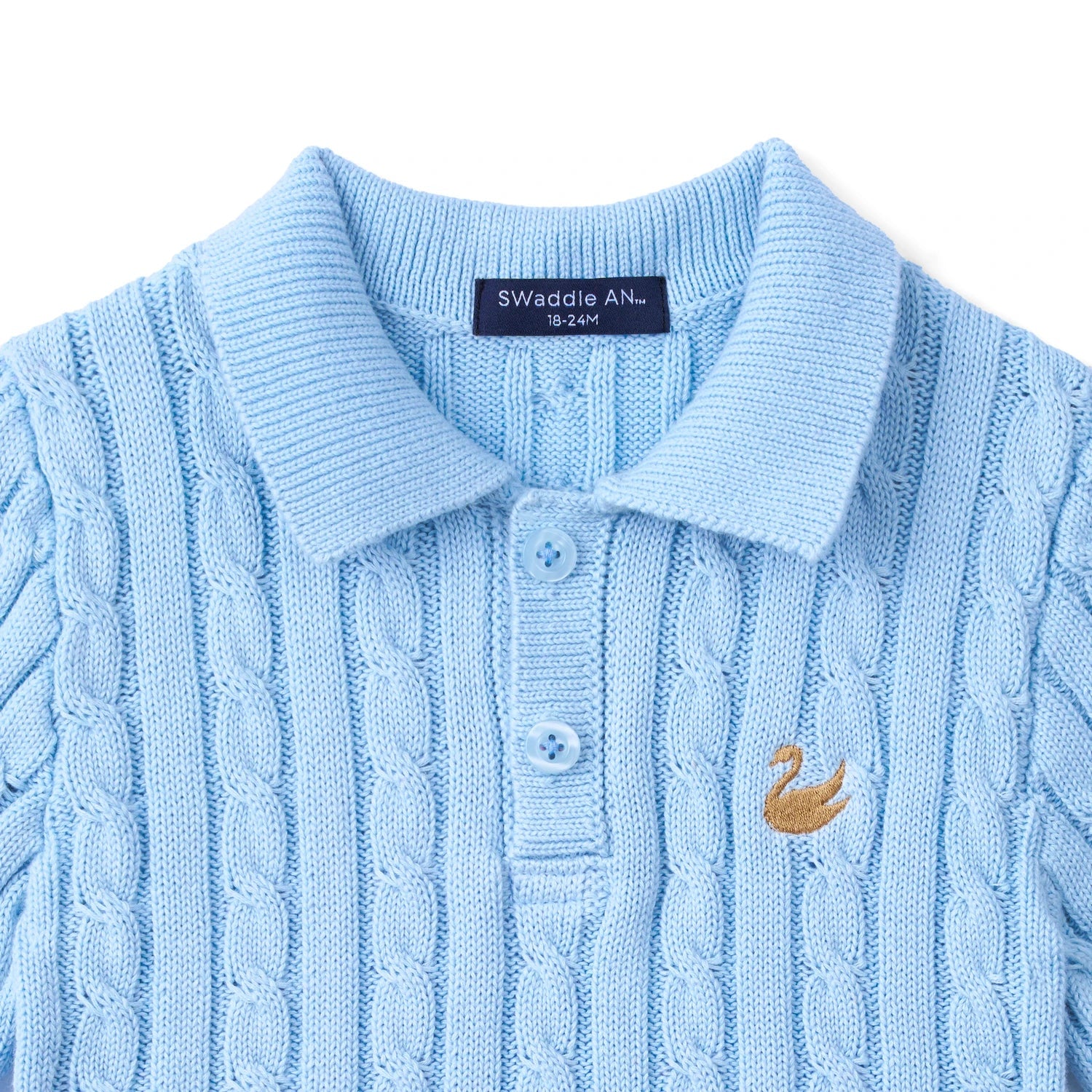 Cable Knit Polo Sweater In Baby Blue