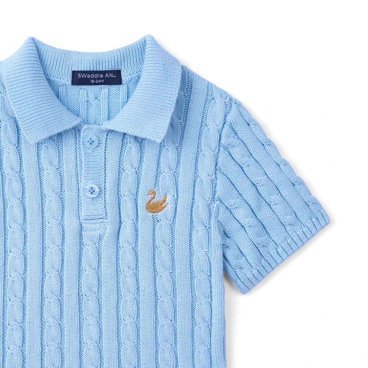 Cable Knit Polo Sweater In Baby Blue