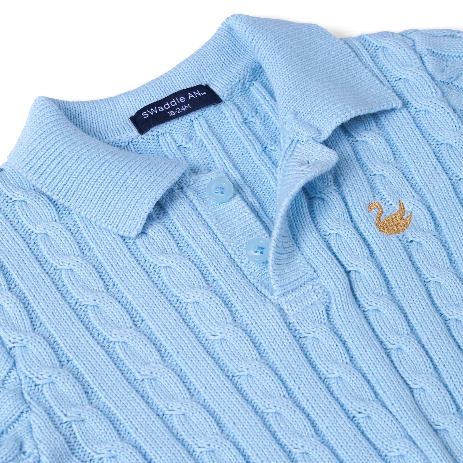 Cable Knit Polo Sweater In Baby Blue