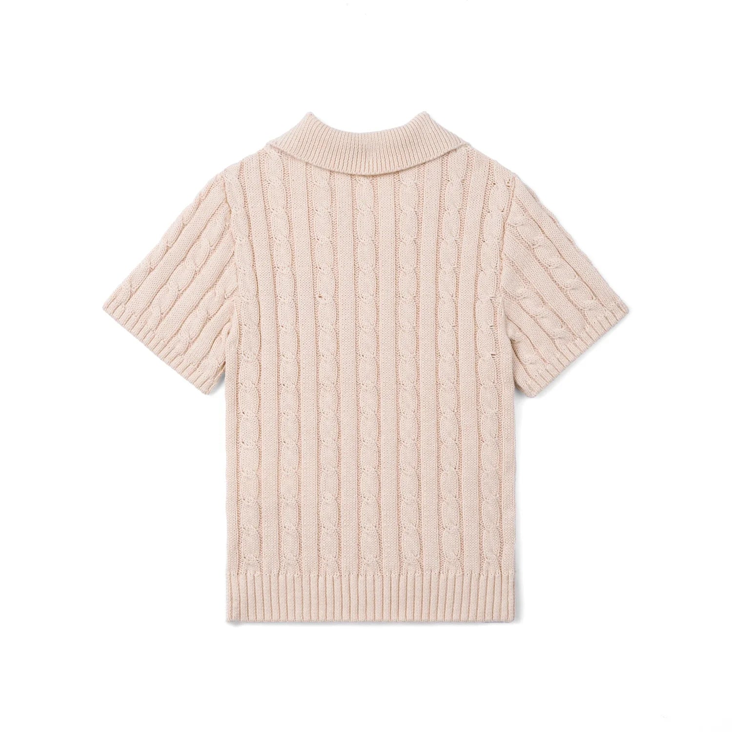 Cable Knit Polo Sweater In Beige