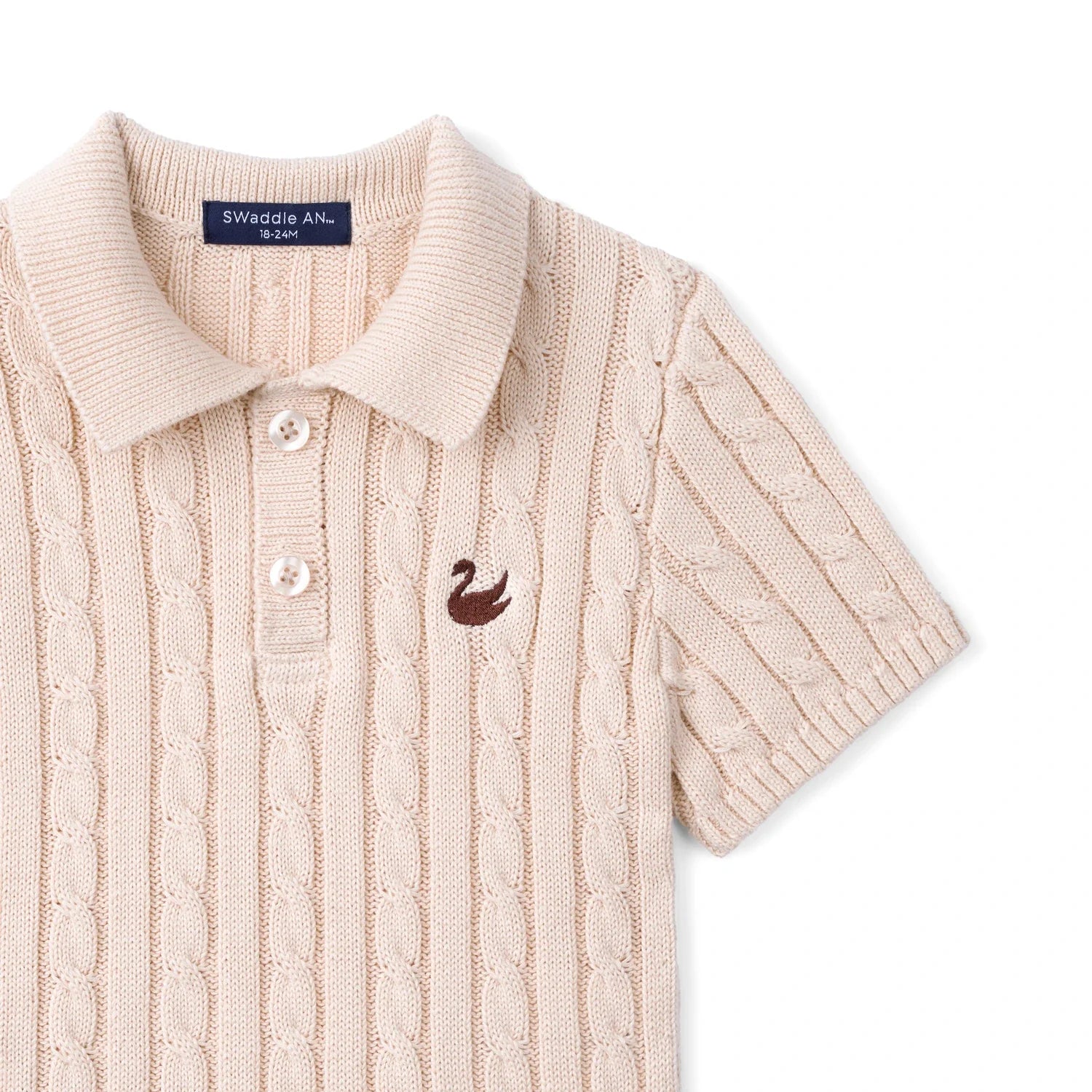 Cable Knit Polo Sweater In Beige