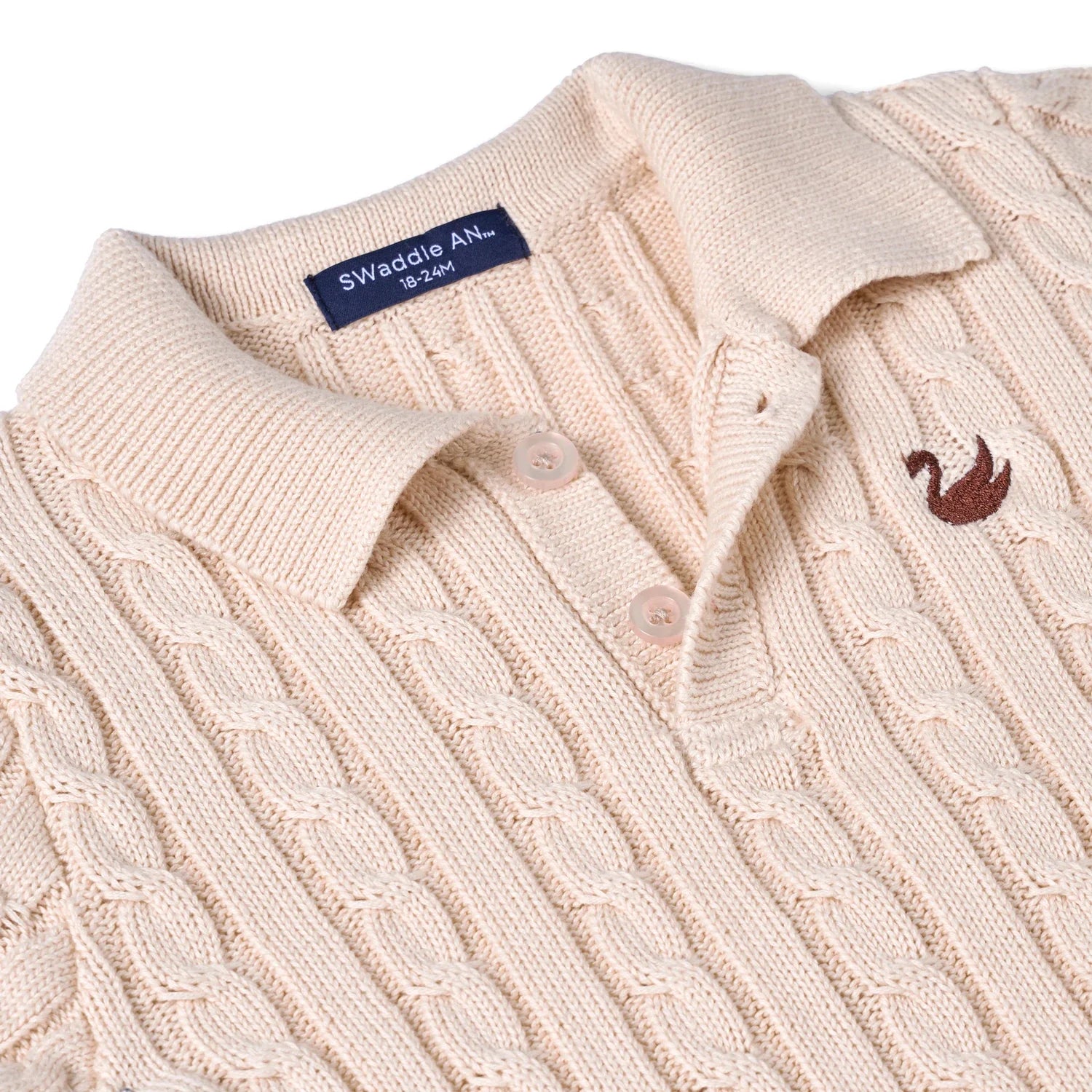 Cable Knit Polo Sweater In Beige