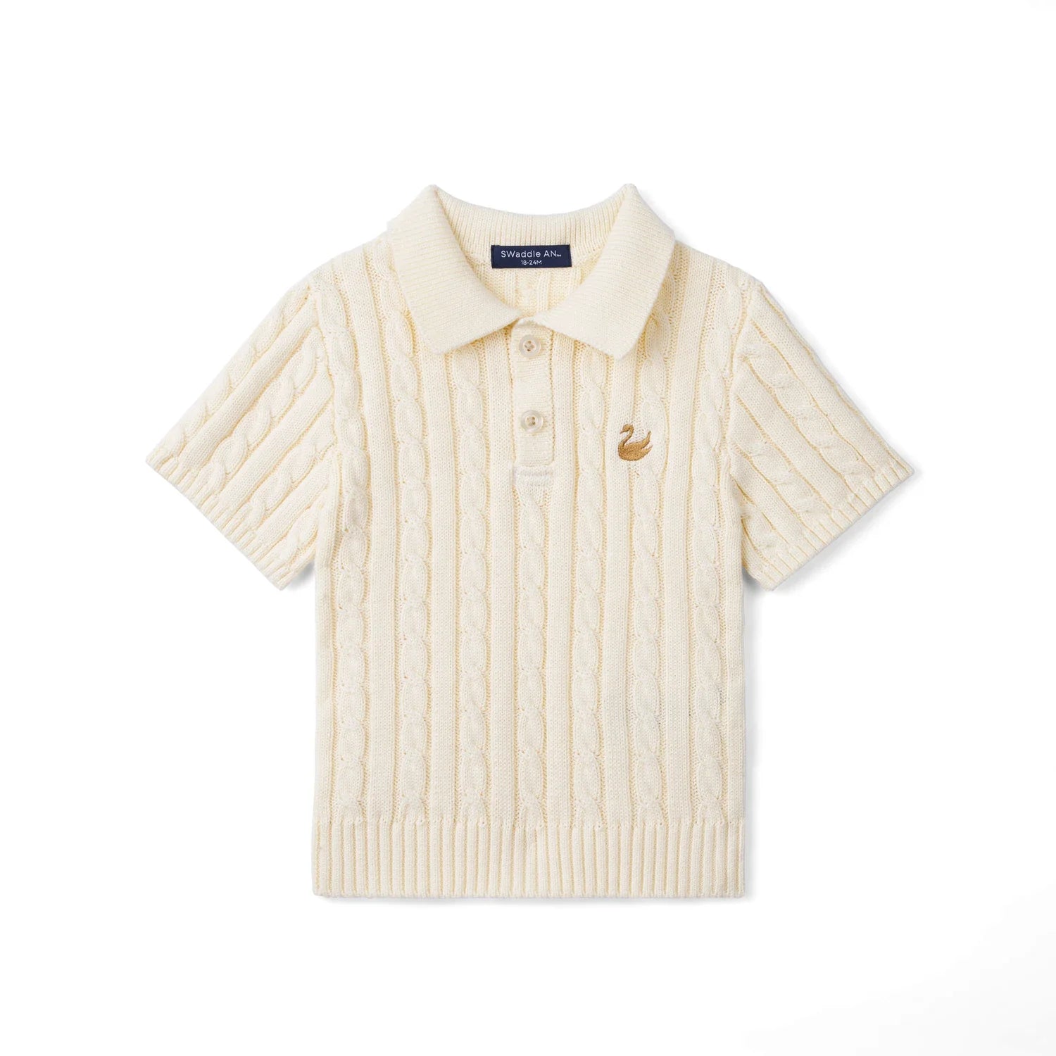 Cable Knit Polo Sweater In Cream