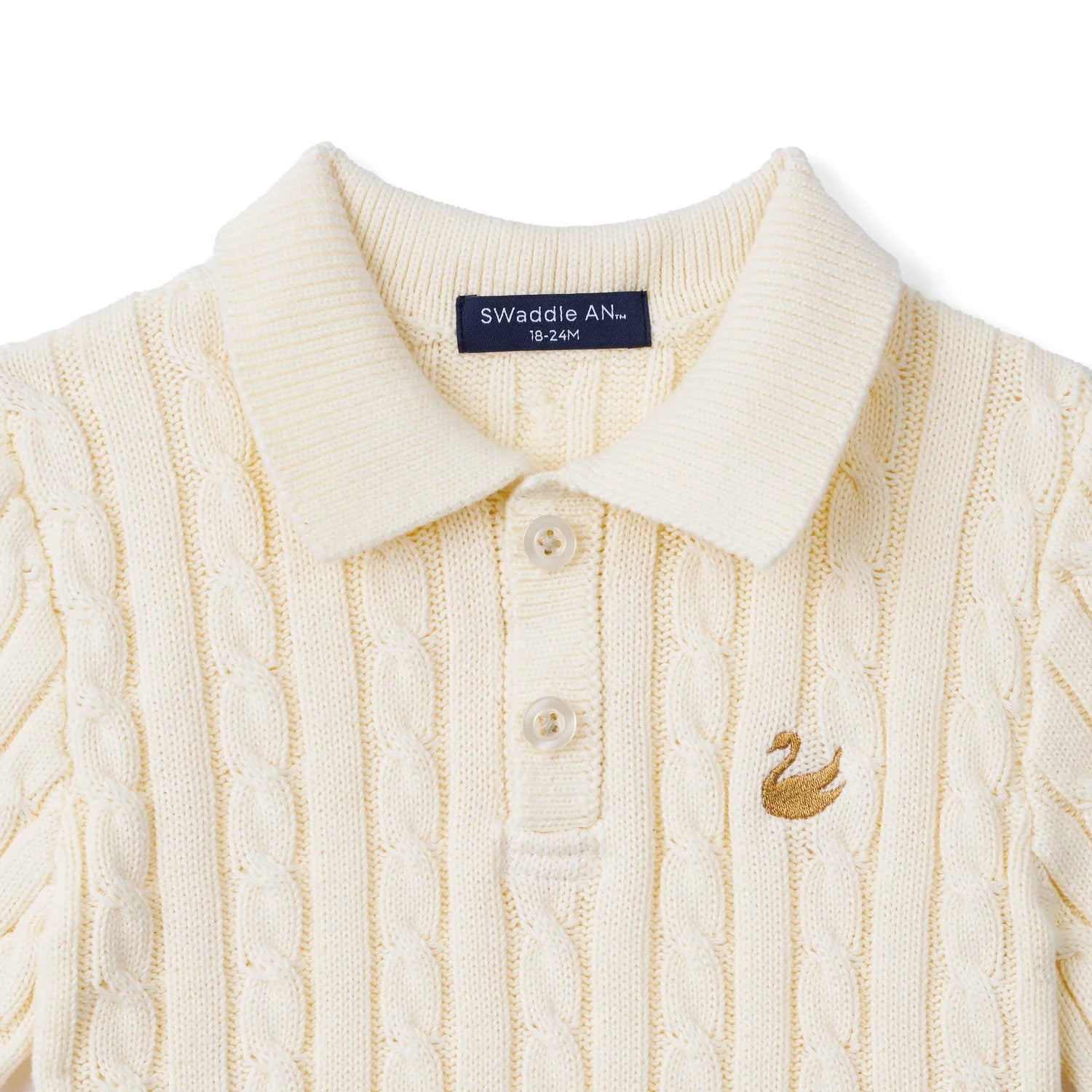 Cable Knit Polo Sweater In Cream