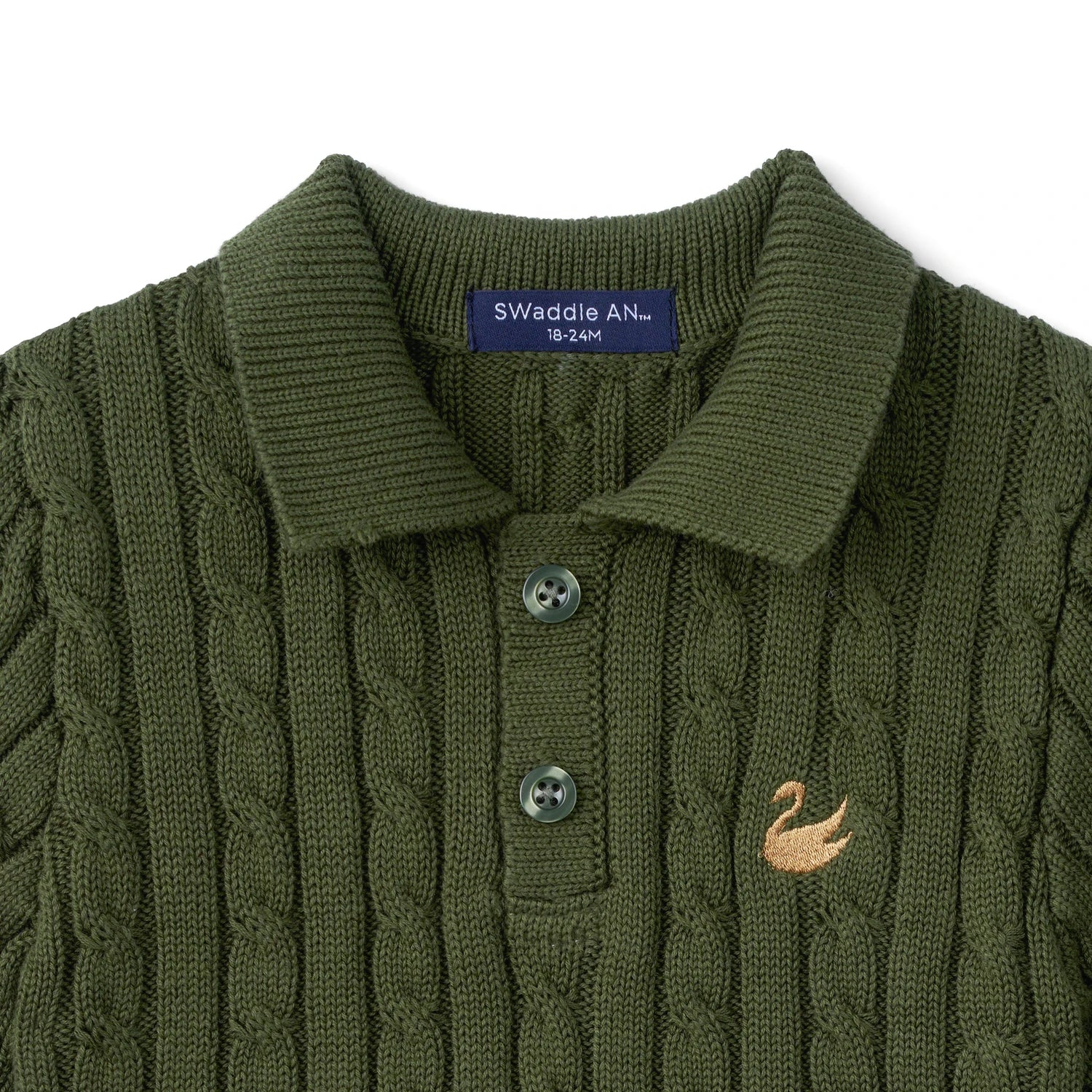 Cable Knit Polo Sweater In Forest Green