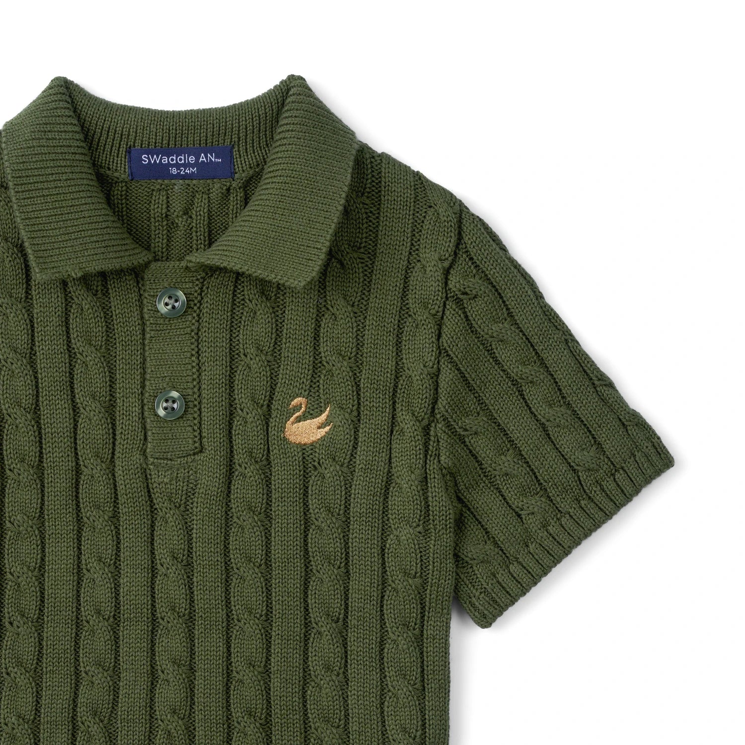 Cable Knit Polo Sweater In Forest Green