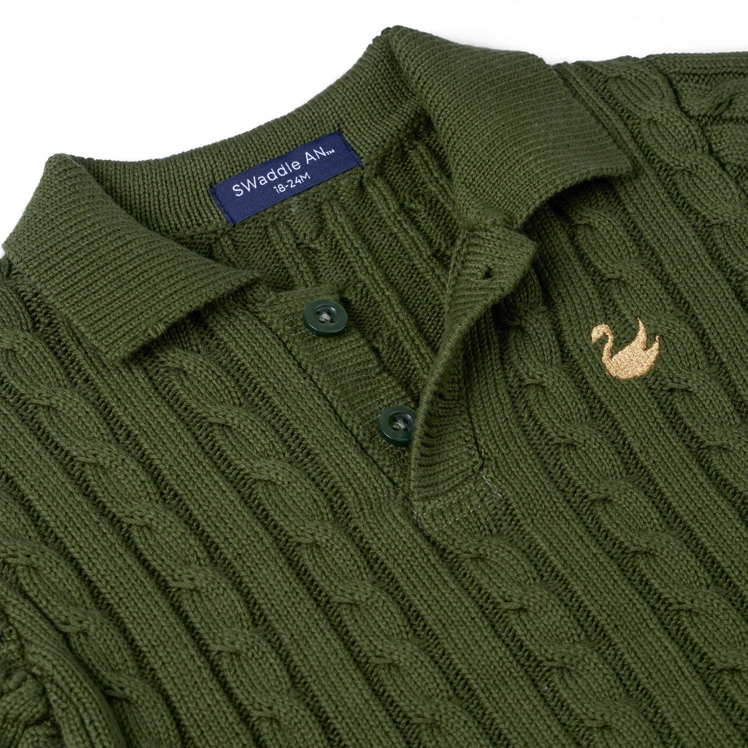 Cable Knit Polo Sweater In Forest Green
