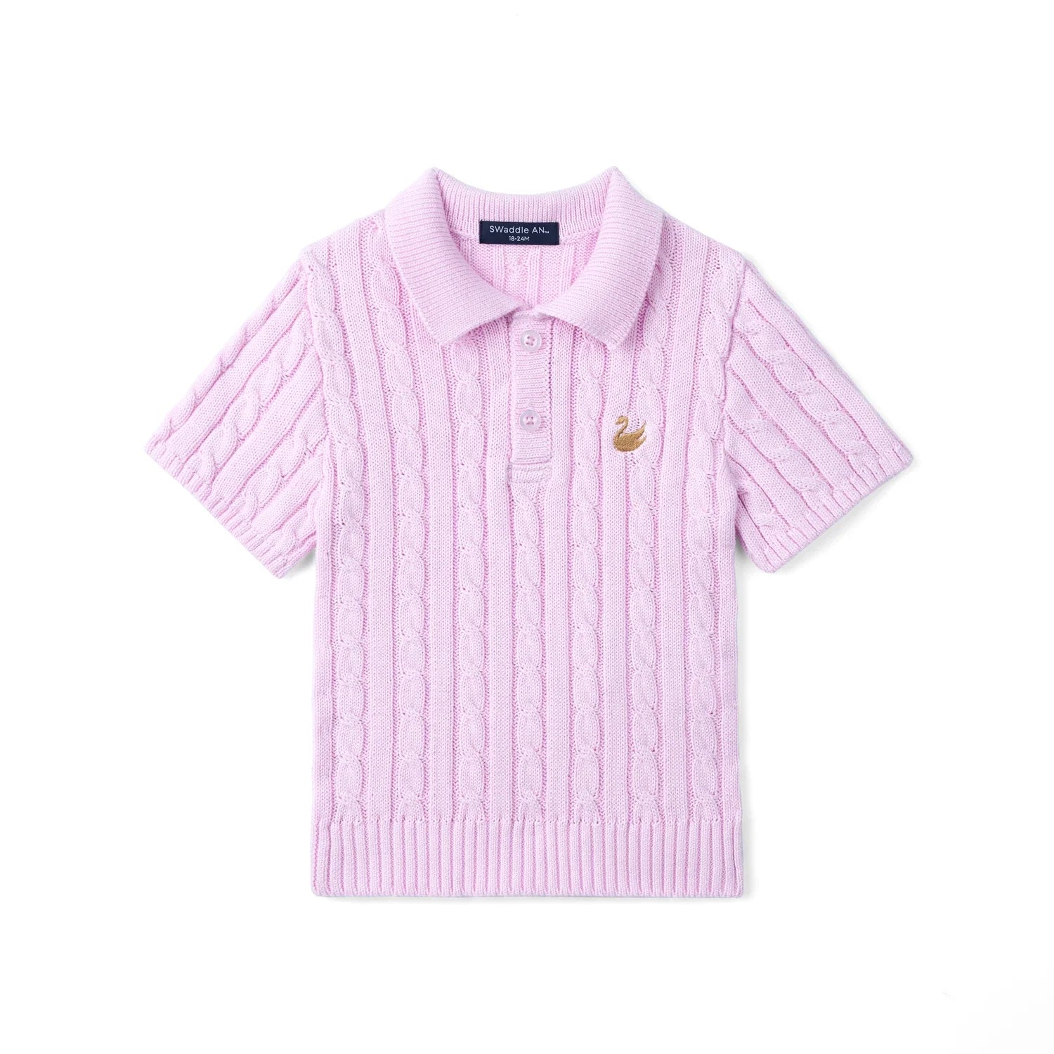 Cable Knit Polo Sweater In Lilac
