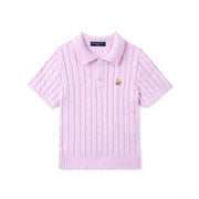 Cable Knit Polo Sweater In Lilac