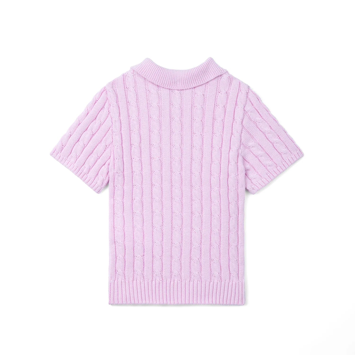 Cable Knit Polo Sweater In Lilac