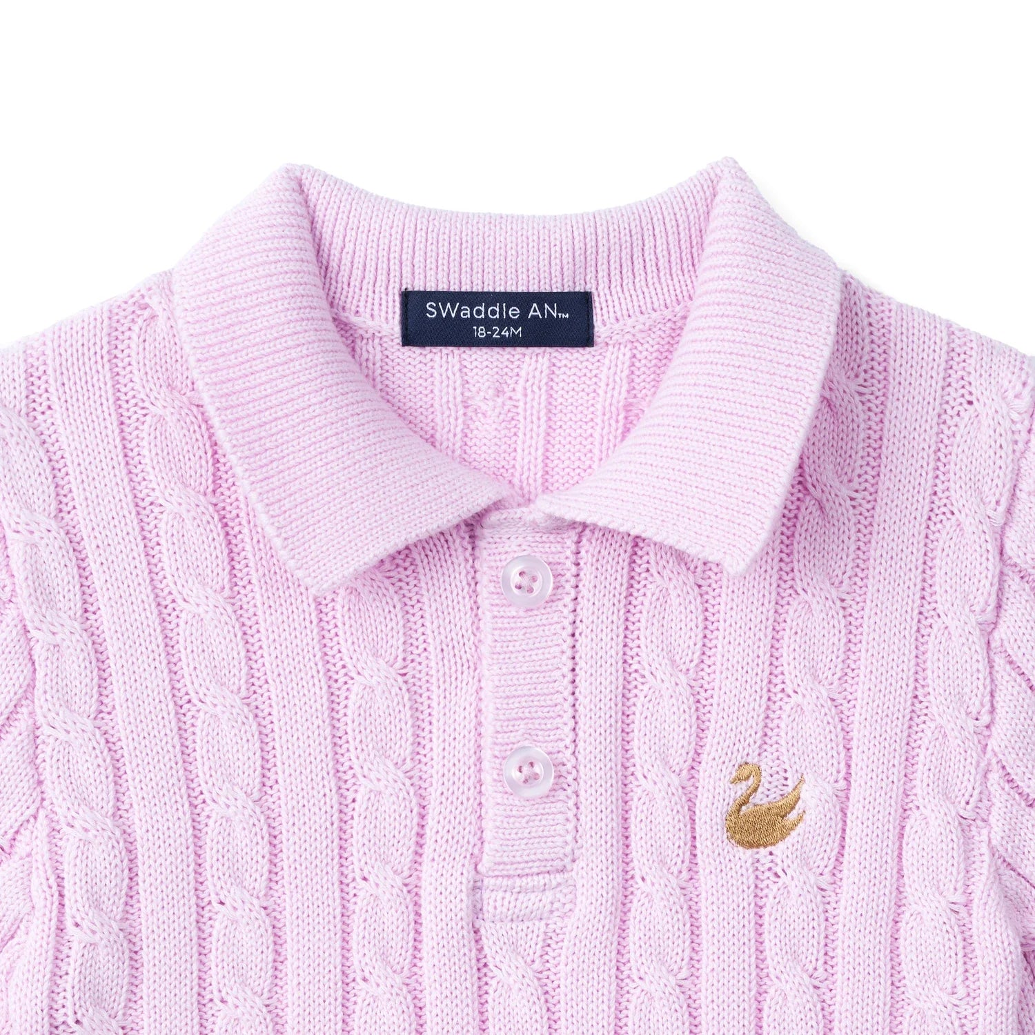 Cable Knit Polo Sweater In Lilac