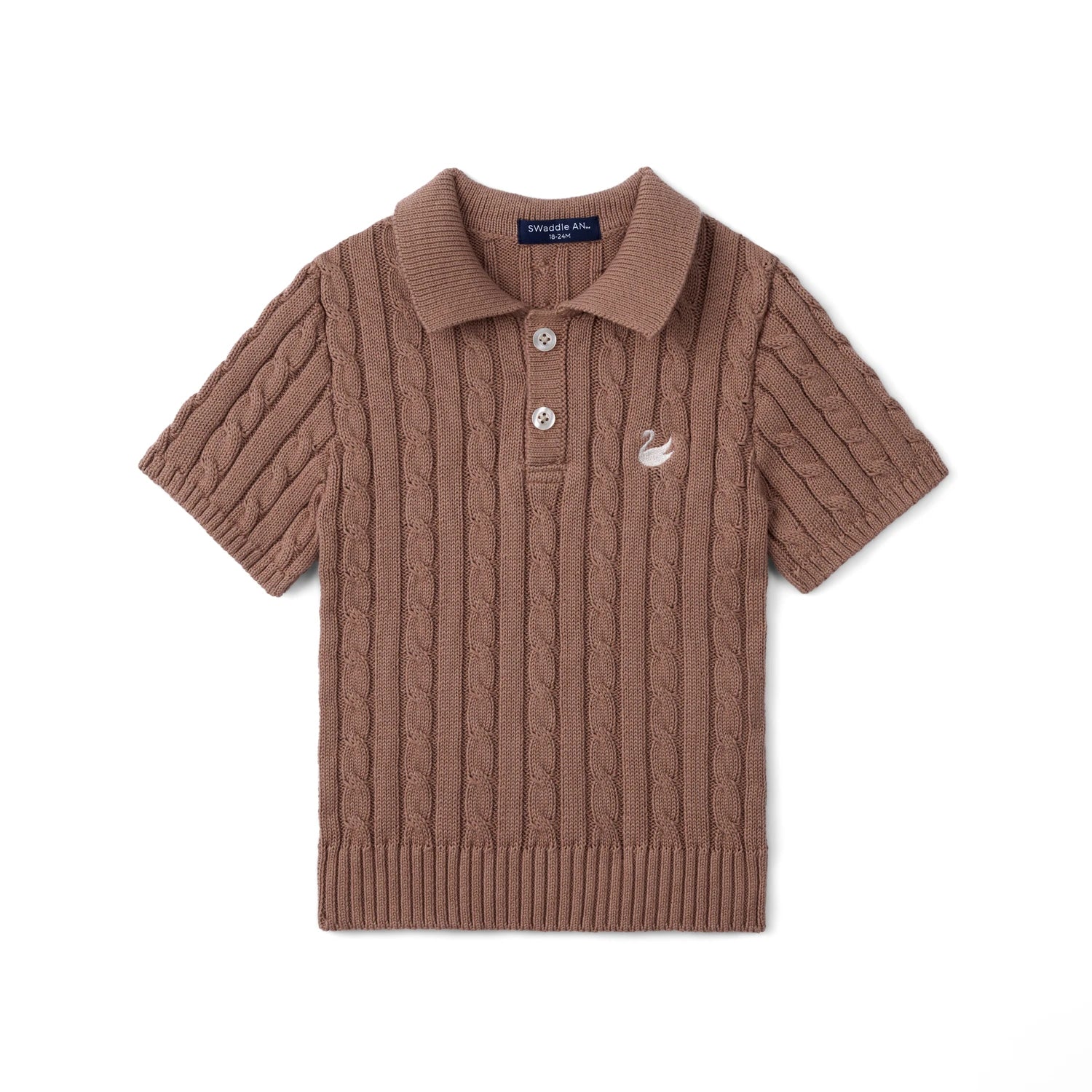 Cable Knit Polo Sweater In Mocha
