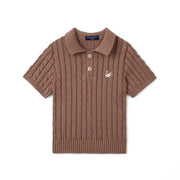 Cable Knit Polo Sweater In Mocha