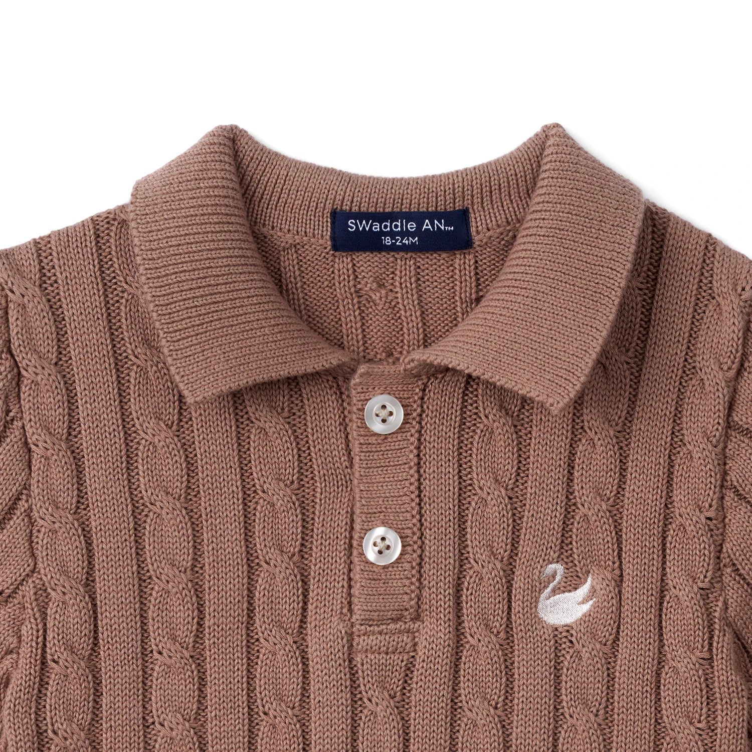 Cable Knit Polo Sweater In Mocha