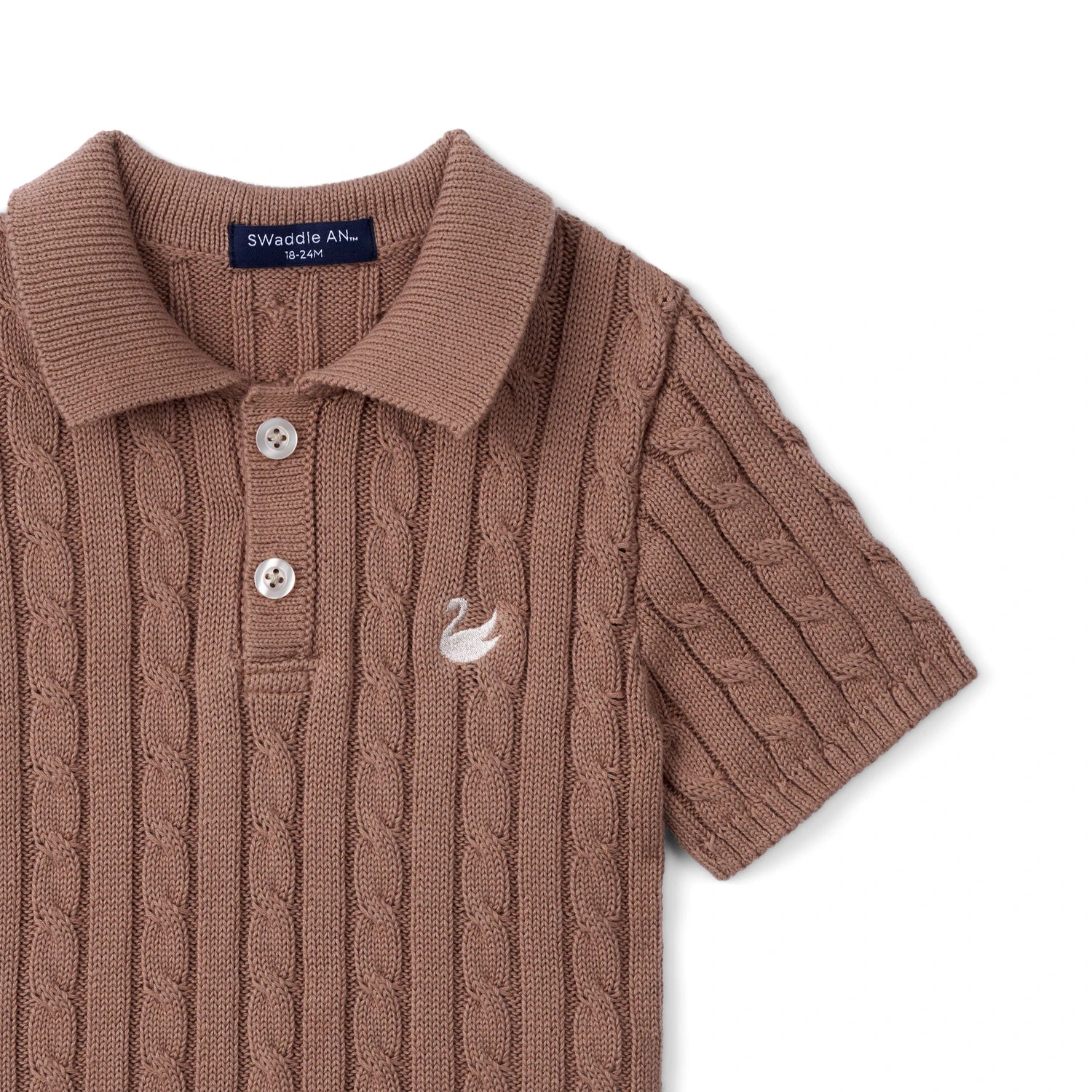 Cable Knit Polo Sweater In Mocha