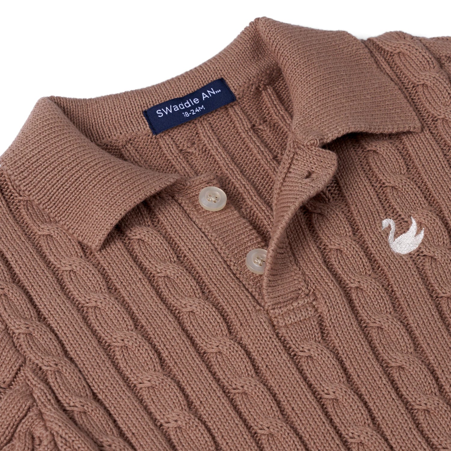 Cable Knit Polo Sweater In Mocha