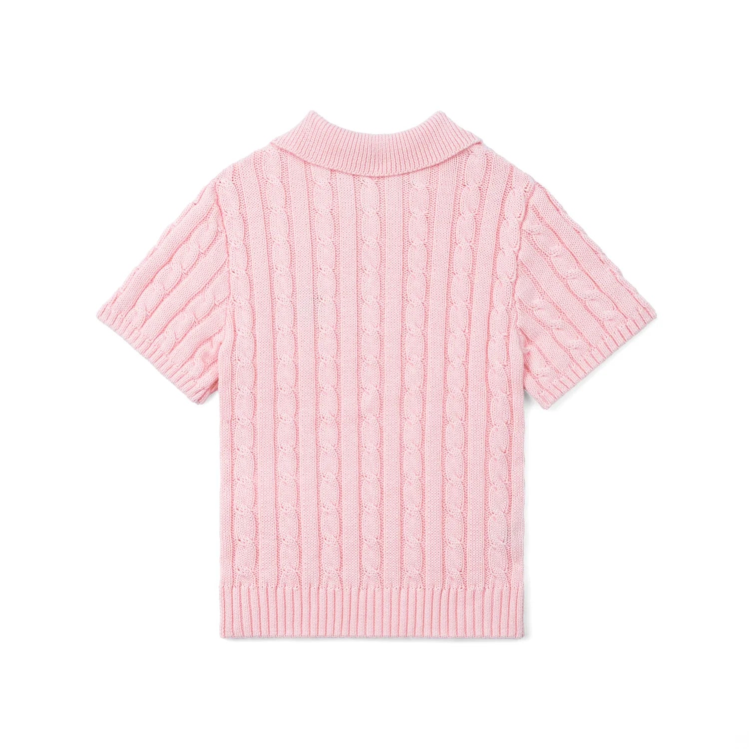 Cable Knit Polo Sweater In Pink