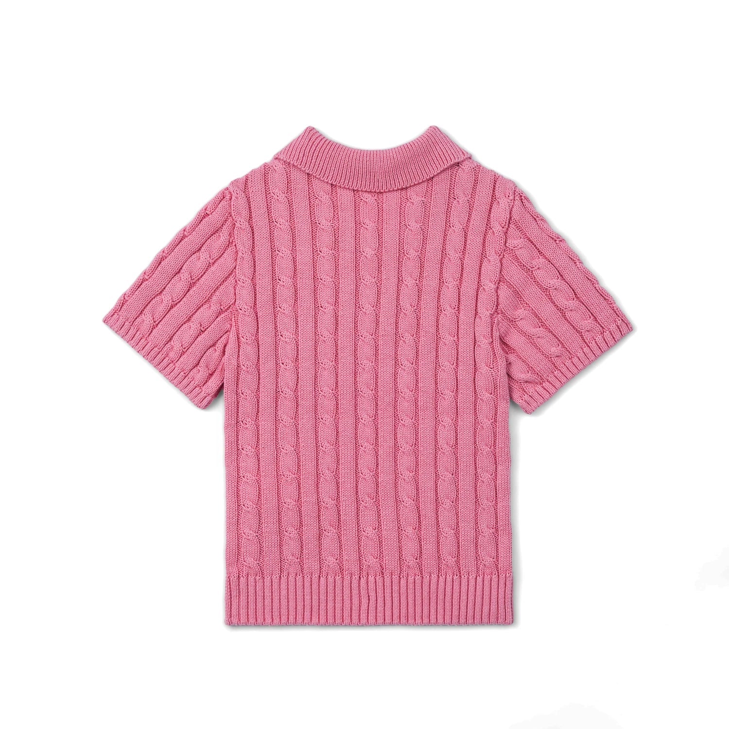 Cable Knit Polo Sweater In Rose Pink
