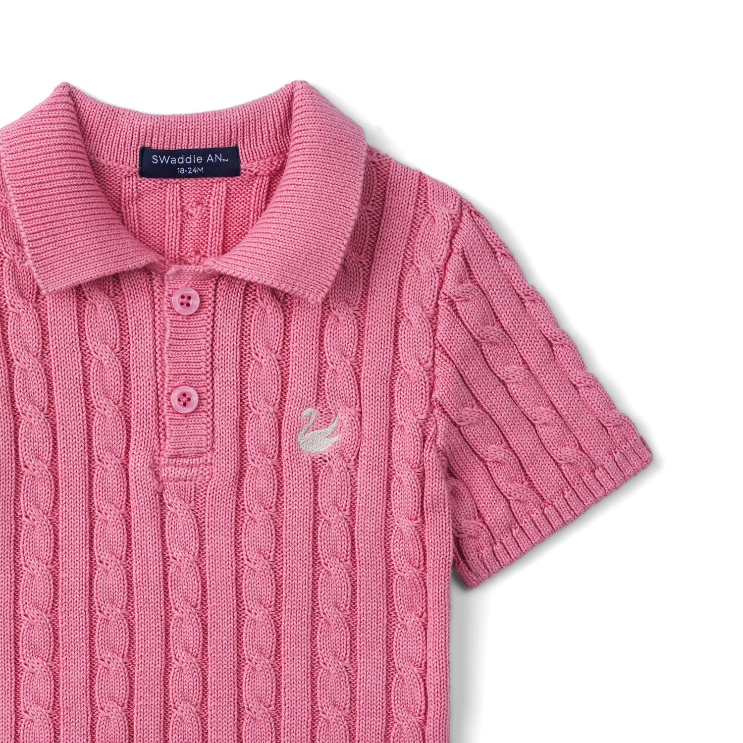 Cable Knit Polo Sweater In Rose Pink