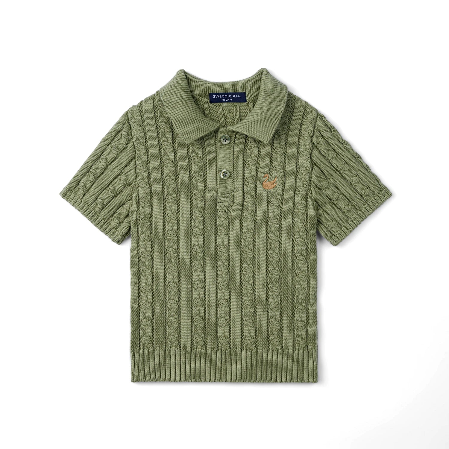 Cable Knit Polo Sweater In Sage Green