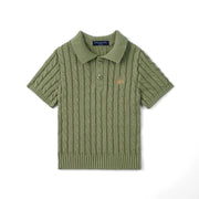 Cable Knit Polo Sweater In Sage Green