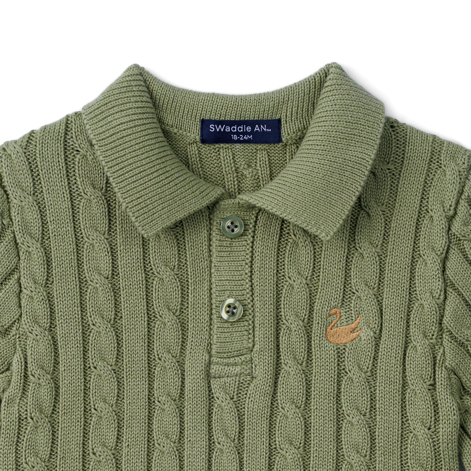 Cable Knit Polo Sweater In Sage Green