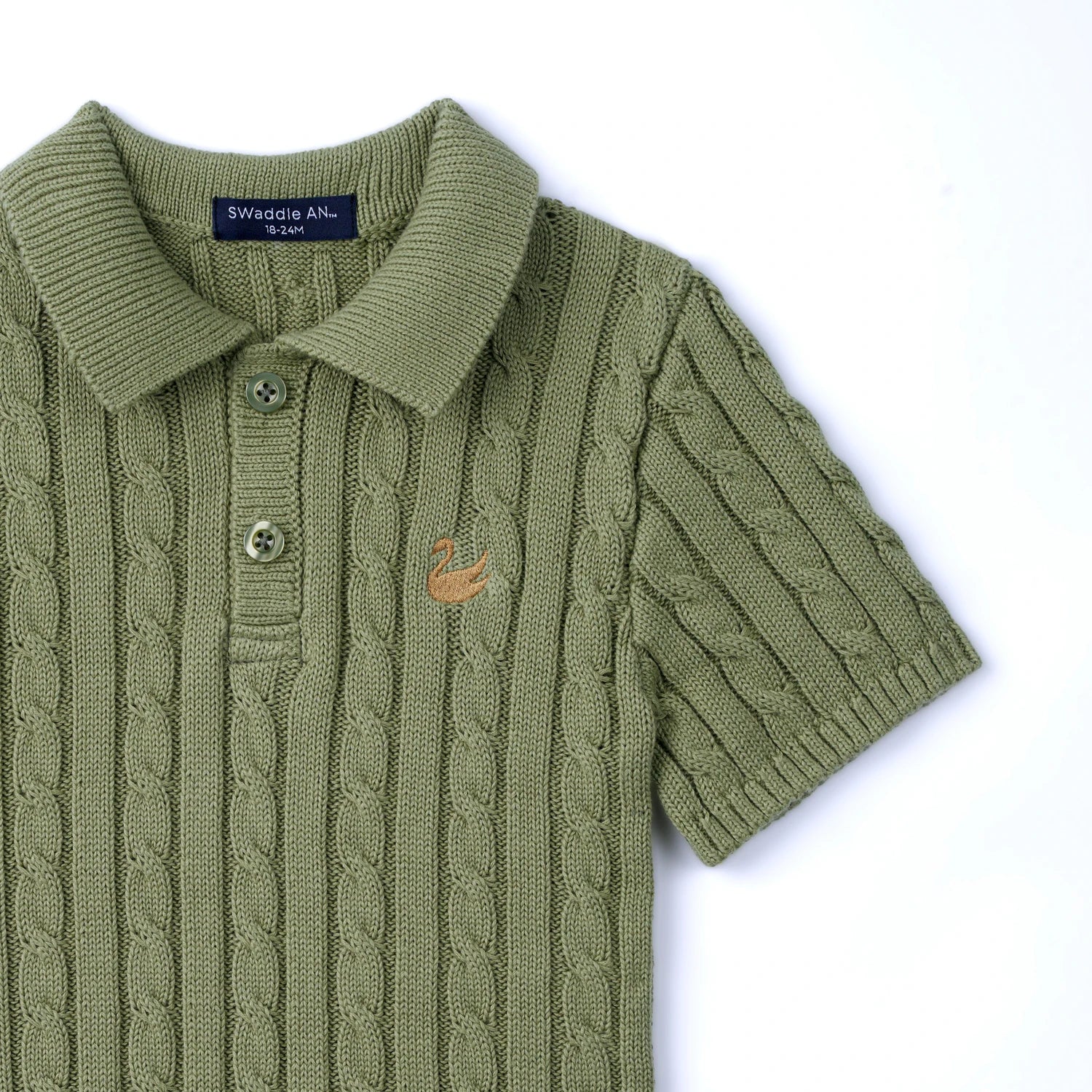 Cable Knit Polo Sweater In Sage Green