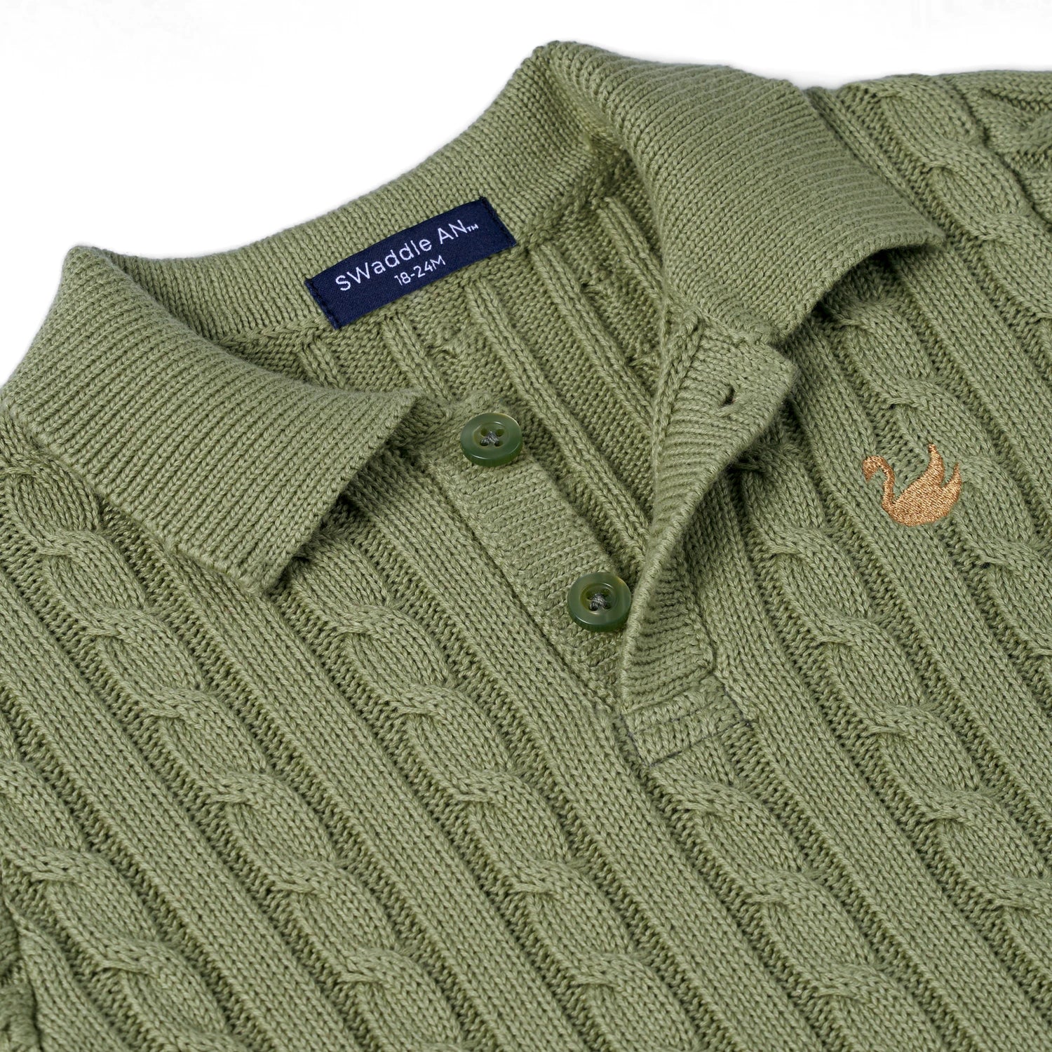 Cable Knit Polo Sweater In Sage Green
