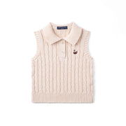 Cable Knit Sleeveless Polo Shirt In Beige