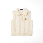 Cable Knit Sleeveless Polo Shirt In Cream