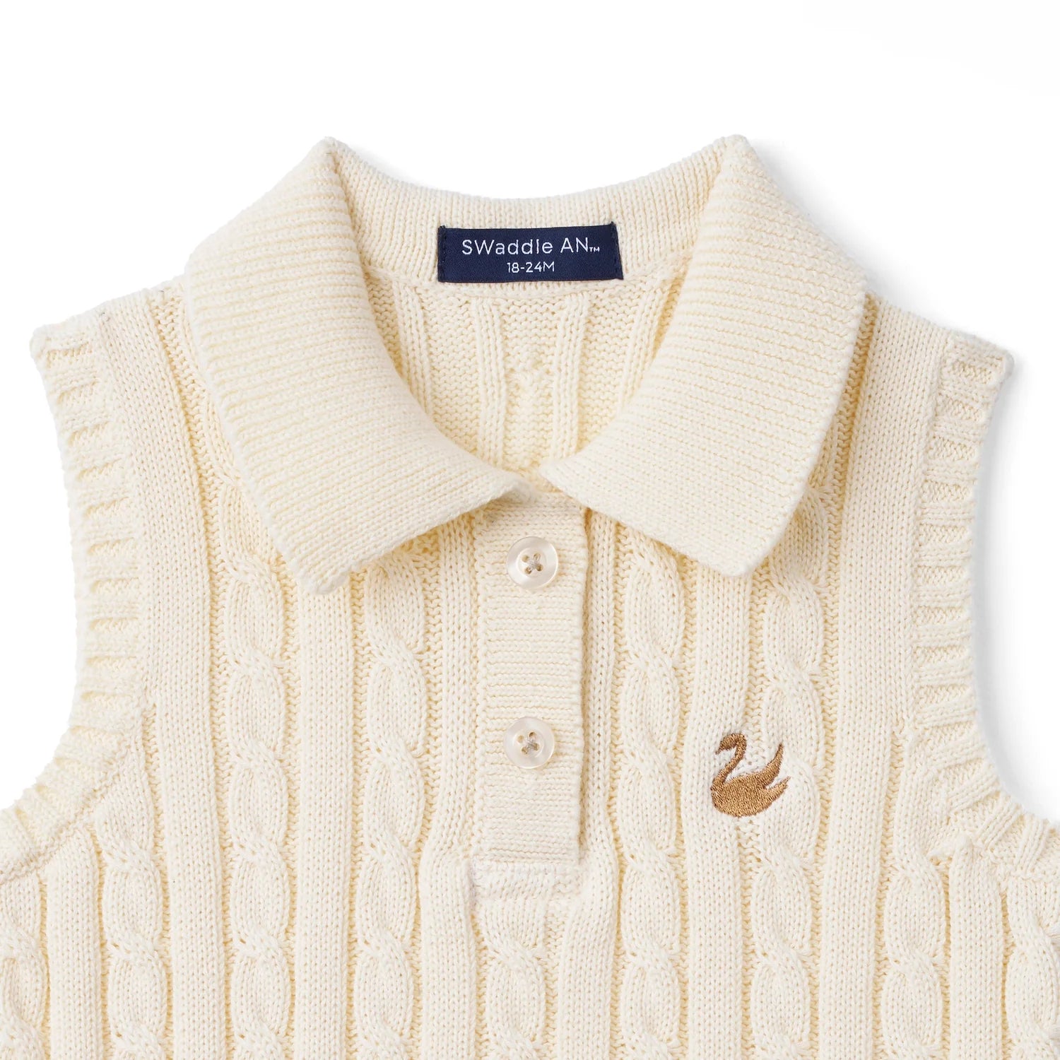 Cable Knit Sleeveless Polo Shirt In Cream