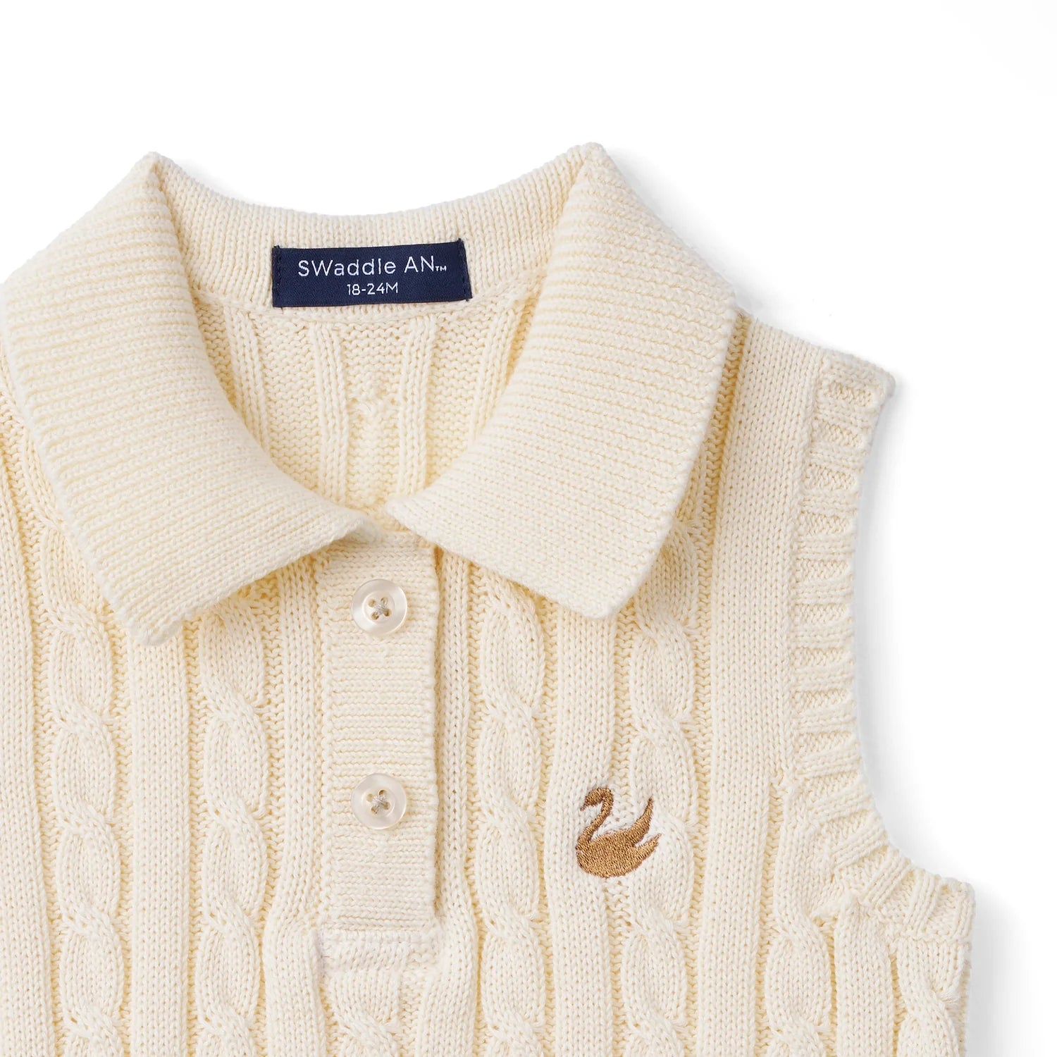 Cable Knit Sleeveless Polo Shirt In Cream