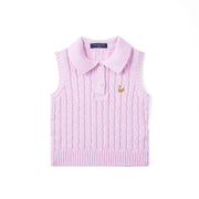 Cable Knit Sleeveless Polo Shirt In Lilac