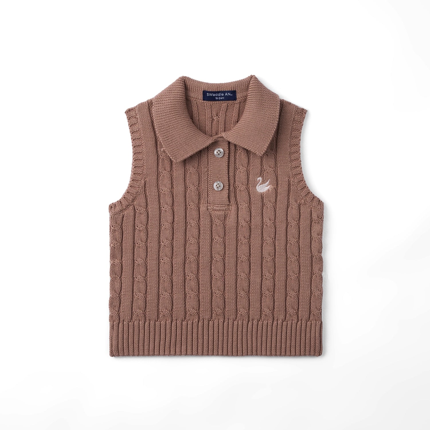 Cable Knit Sleeveless Polo Shirt In Mocha