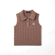Cable Knit Sleeveless Polo Shirt In Mocha