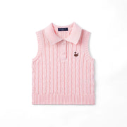 Cable Knit Sleeveless Polo Shirt In Pink