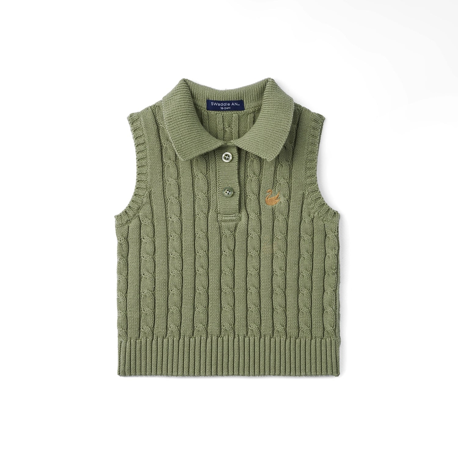 Cable Knit Sleeveless Polo Shirt In Sage Green