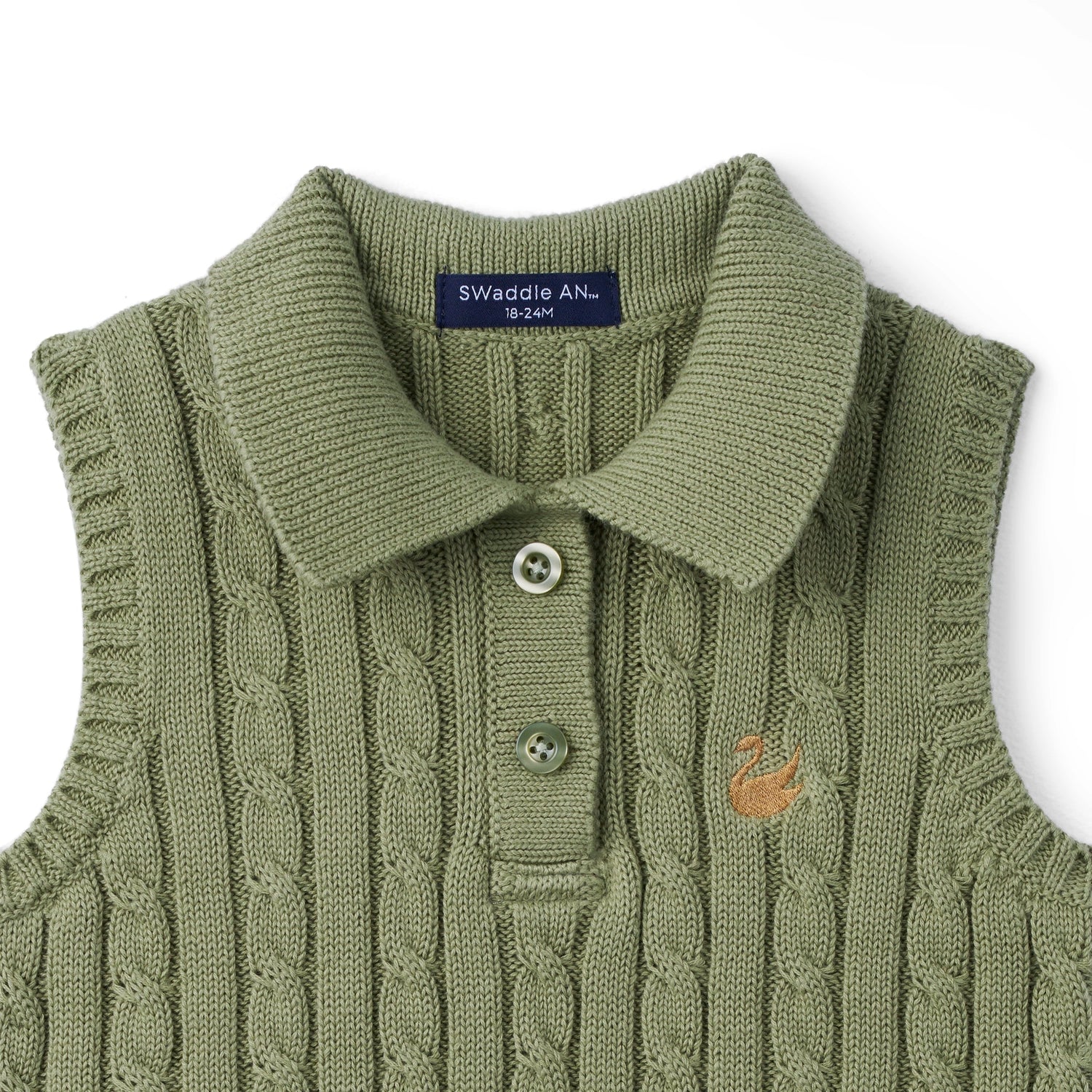 Cable Knit Sleeveless Polo Shirt In Sage Green